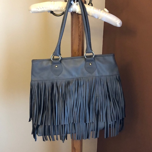Handbags - FINAL MARKDOWN gray fringe Statement purse by Mark